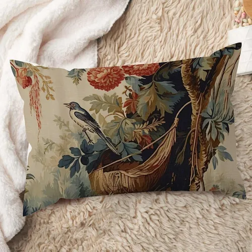 Vista 42 de ArogGeld Funda de cojín lumbar asiática de estilo chinoiserie, de lino marrón, pájaro y flor, funda de almohada asiática para sala de estar, A-6