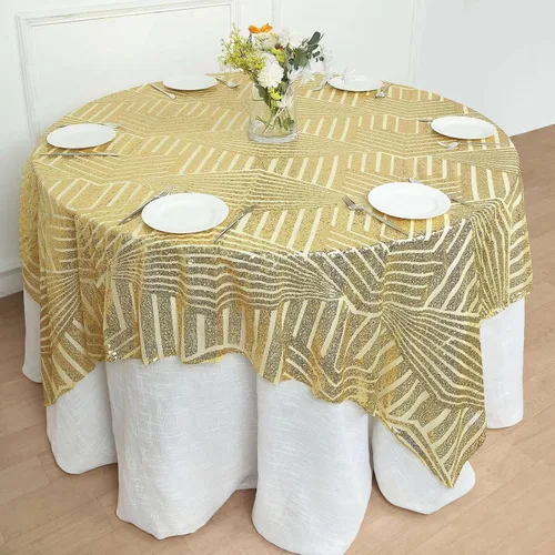 Vista 3 de Efavormart - Mesa cuadrada de tul geométrico con lentejuelas doradas brillantes de 72 pulgadas Dorado