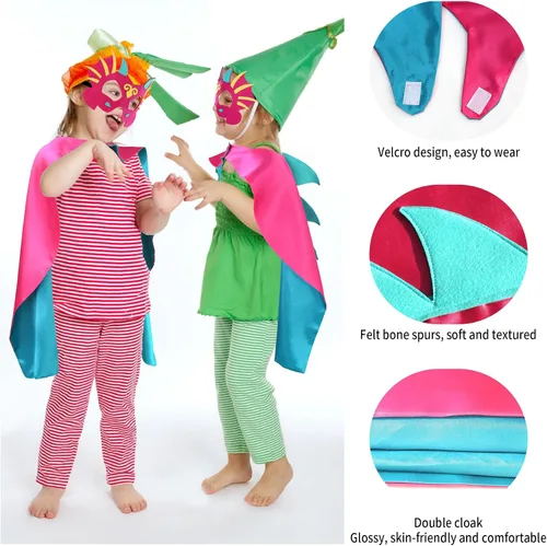 Vista 5 de D.Q.Z Disfraz de dinosaurio y dragón para niños pequeños, muñequeras con máscara de dinosaurio para niños y niñas, regalos de fiesta de cumpleaños