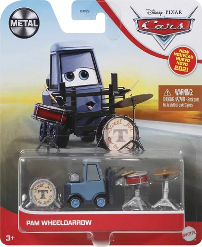 Vista 6 de Disney Cars Toys Pam Wheeldarrow, vehículo de personaje favorito de los fanáticos a escala 1:55 para carreras y contar historias, regalo para niños