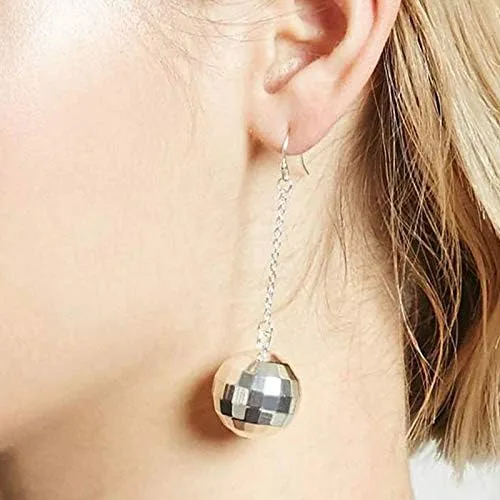Vista 3 de 2 pares de aretes de bola de discoteca para mujer, aretes de Halloween de los años 70, aretes de bola geométricos 3D, accesorios de disfraz