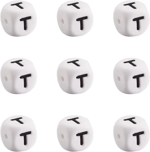 Vista 9 de Mega Pet 10 cuentas de silicona en forma de cubo de silicona con la letra A, cuentas sueltas del alfabeto, cuentas del alfabeto, de 0.472 x 0.472 x