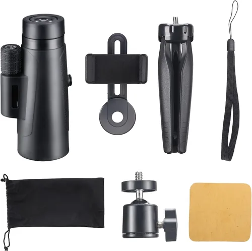 Vista 7 de Monocular HD para adultos, compacto con adaptador para teléfono inteligente y trípode, negro