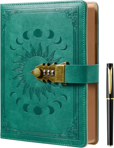 Vista 14 de ZXHQ Diario A5 con candado, 120Gsm 224 Páginas Diario con Cerradura, Juego de Bolígrafos, Borde Marrón, Rellenable, Tapa Dura de Cuero, Bolsillo