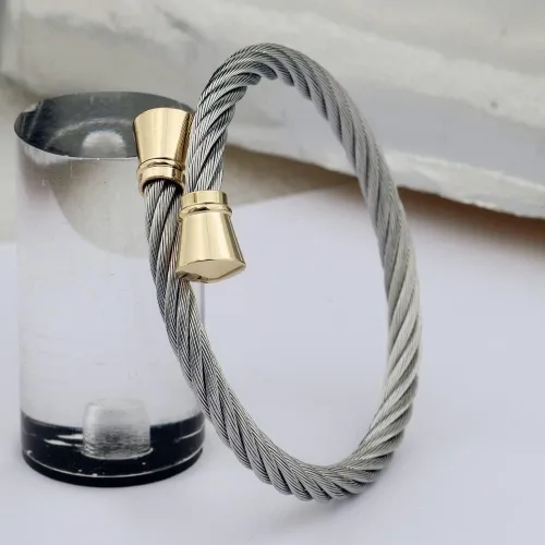 Vista 6 de CHRAN Pulsera trenzada de acero inoxidable de plata 7.4
