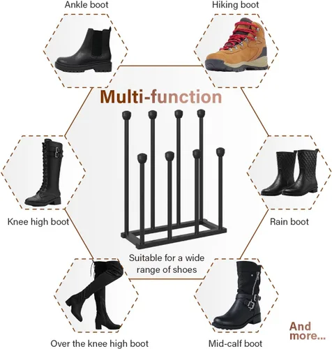 Vista 6 de Zapatero de pie de 22.5 pulgadas, organizador alto de botas de metal negro para 4 pares, estante de almacenamiento para botas hasta la rodilla