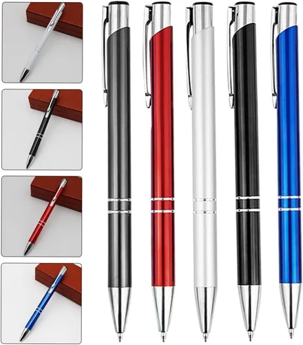 Vista 8 de Cabilock Bolígrafos de metal, 5 bolígrafos retráctiles, tipo prensa, bolígrafo de tinta negra, bolígrafo de rodillo, bolígrafo de diario, papelería