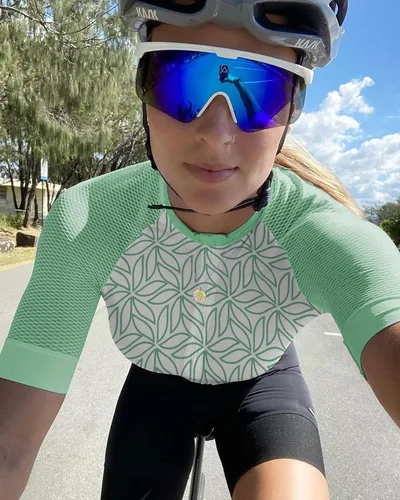 Vista 7 de Wulibike Camiseta de ciclismo para mujer, manga corta, camisetas de bicicleta para mujer, camiseta de ciclismo con tres bolsillos