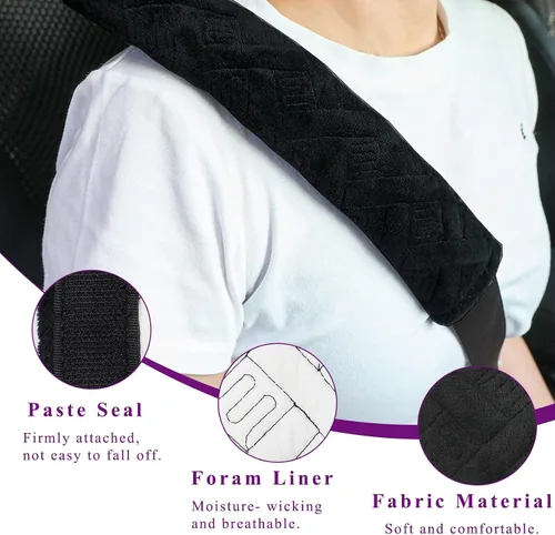 Vista 3 de Dickno - Juego de 2 almohadillas para cinturón de seguridad de auto, suaves y cómodas, fundas para correa de hombro para cinturón de seguridad