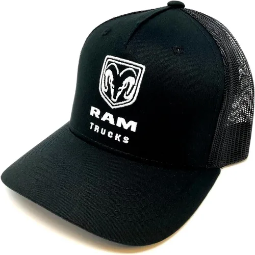 Vista 3 de RAM Trucks Logo Negro Mesh Trucker Curvo Bill Ajustable Snapback Sombrero, Negro