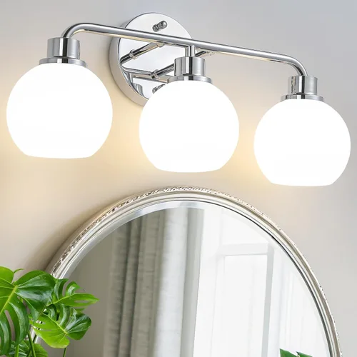 Vista 12 de Lámparas de baño doradas para tocador, 3 luces, apliques de pared, luces de latón cepillado con pantalla de vidrio martillado, lámpara de pared
