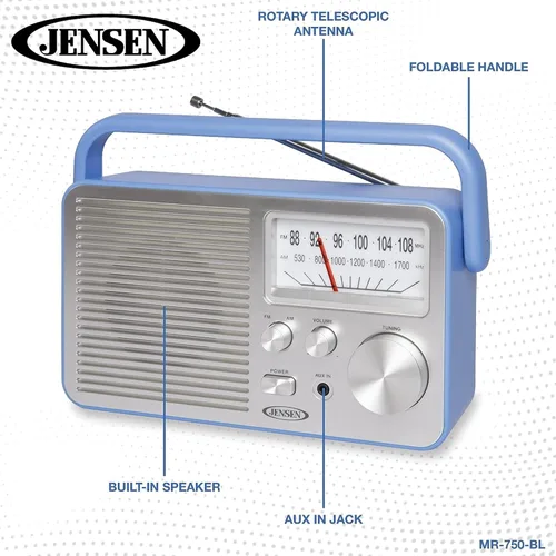 Vista 6 de JENSEN MR-750-BL MR-750 Radio AM/FM portátil (azul)
