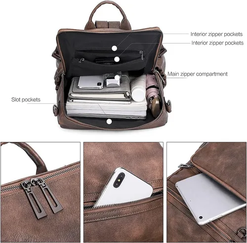 Vista 4 de CLUCI Mochila Bolso para Mujeres Mochila de Viaje de Cuero Grande Mochila para Mujeres Diseñador de Moda Bolsas de Hombro para Dama con Borla
