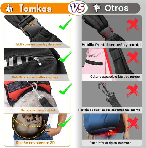 Vista 3 de TOMKAS - Transportador de perros estilo canguro para perros pequeños (negro, para mascotas de 2 a 7 libras)
