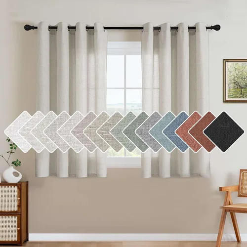 Vista 13 de H.VERSAILTEX Elegant - Cortinas texturizadas de lino natural mezclado con eficiencia energética, filtrado de luz, con ojales de níquel