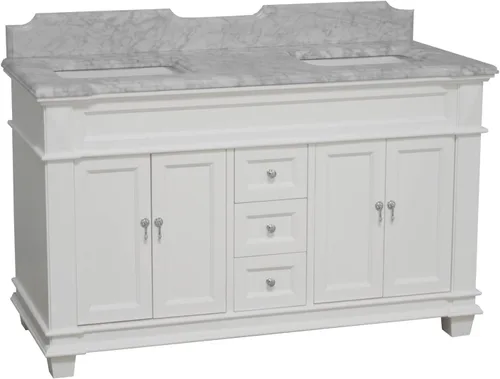 Vista 9 de Kitchen Bath Collection Elizabeth - Tocador de baño doble de 60 pulgadas (Carrara/Chocolate): incluye gabinete de chocolate con encimera de mármol