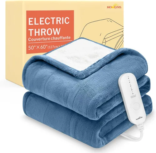 Vista 32 de HOMLYNS LuxeHeat - Manta térmica eléctrica tamaño King, manta térmica de franela suave Sherpa con 10 ajustes de calor, temporizador de 1 a 10 horas