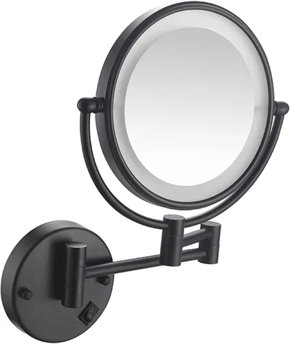 Vista 9 de Espejo de maquillaje con luz LED y aumento, espejo de afeitado de doble cara para baño, espejo extensible de tocador con enchufe, latón, 3X