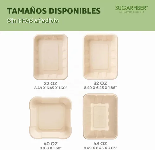 Vista 7 de 100 unidades Harvest Pack 22 oz Bandejas de comida compostables, 21.56 cm x 16.38 cm x 3.3 cm Contenedor de comida desechable LIBRE de PFAS, platos