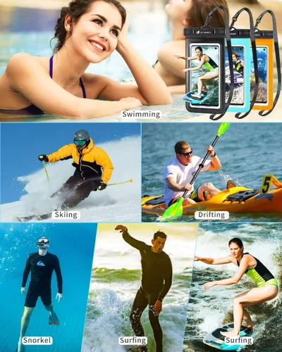 Vista 7 de Bolsa universal impermeable para teléfono, paquete de 3, IPX8, protector de agua para teléfono, funda compatible con iPhone 14, 13, 12 Pro Max