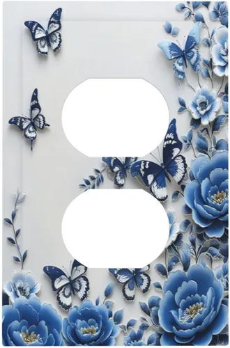 Vista 239 de Decorative Outlet Covers Blue Background White Cat Daisy Floral 2-Gang 1-Gang Wall Plate Single Toggle/Rocker Farmhouse Style Light Switch Covers