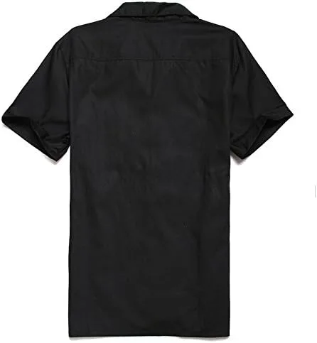Vista 2 de Anchor MSJ Ropa masculina de los años 50, estilo rockabilly, camisas de manga corta para hombre de los años 50, camisas casuales con botones, Negro