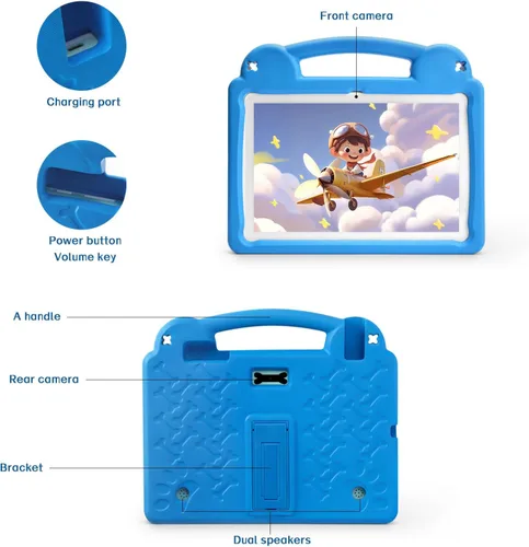 Vista 8 de Tablet infantil de 10.1 pulgadas, tableta Android para niños, Android 15, pantalla de 1280 x 800, CPU Octa-Core, 8 GB+64 GB, 1 TB expandible a Azul