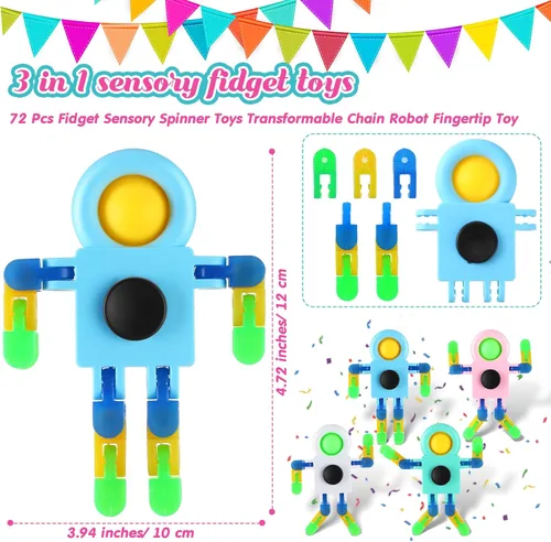 Vista 2 de Shappy 72 piezas de juguetes sensoriales giratorios para ansiedad, juguete sensorial para ansiedad, alivio del estrés, TDAH, autismo, piñata, bolsas