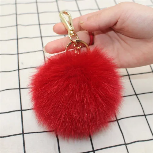 Vista 2 de Llavero de bola de zorro con pompón para bolsa de coche, colgante novedoso