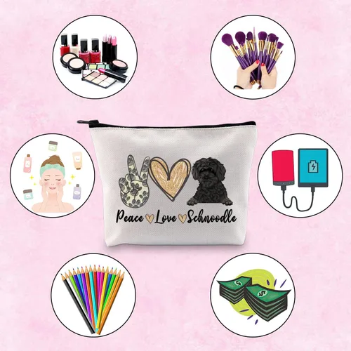 Vista 3 de Schnoodle Mama Gift Peace Love Schnoodle - Bolsa de maquillaje con temática de cachorros para amantes de los perros (PLSchnoodle)