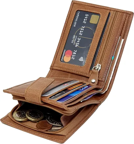 Vista 3 de Cartera de cuero real con cierre RFID para hombre, 1180