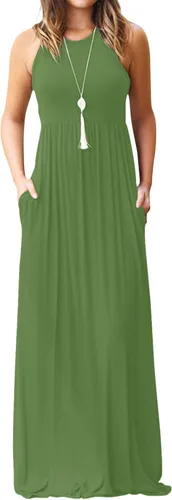 Vista 29 de DEARCASE Vestido largo de verano sin mangas para mujer, con bolsillos E10-floral Negro Azul