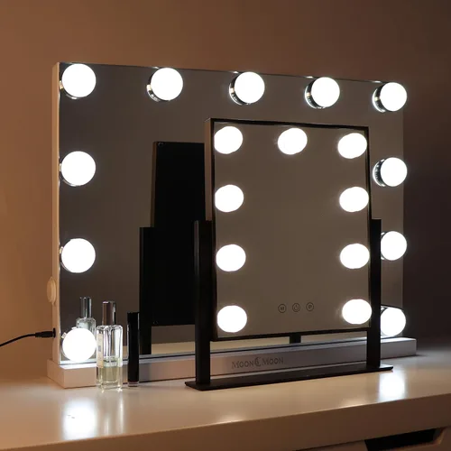 Vista 8 de MOON MOON Hollywood - Espejo de tocador con luces, espejo de maquillaje profesional y espejo de maquillaje iluminado con luces LED ajustables