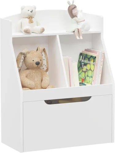 Vista 9 de Estantería para niños, estante para libros para niños con cajones de tela plegables, organizador de almacenamiento de juguetes, estantería