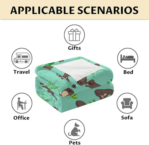 Vista 6 de Manta de regalo de nutria, 30 x 40 pulgadas, bonita manta para adultos y niños, mantas de felpa suave verde para sofá y viajes
