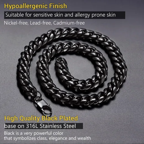Vista 6 de PROSTEEL Trendy Cuban Links Necklace for Men Women, Black18K Gold Plated 316L Stainless Steel, W 4.8mm-14mm, L 14inch-30inch, Come Gift Box