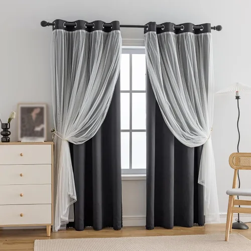 Vista 36 de Anytime Cortinas opacas y transparentes para ventana, par de paneles de cortinas lisas con ojales en la parte superior, 35 pulgadas de ancho x 63