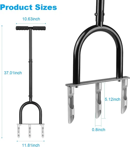 Vista 8 de Herramienta aireadora manual para césped, clavija hueca con púas huecas, herramienta aireadora de suelo manual resistente con mango ajustable