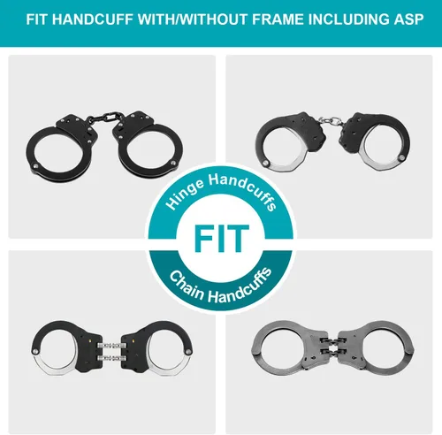 Vista 2 de Porta esposas para puños con bisagras y cadena, se ajusta a ASP Ultra Plus/EXO, resistente estuche de cinturón OWB con extracción de una mano, funda