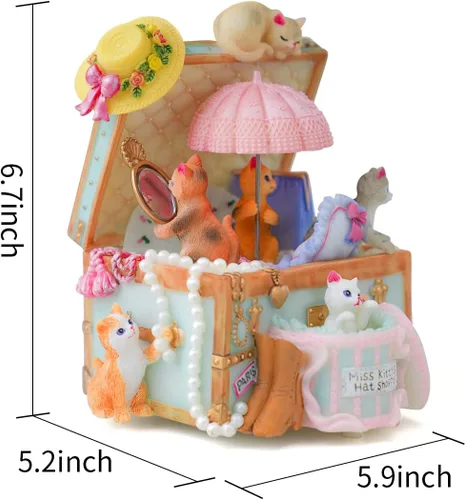 Vista 5 de Caja de música para gatos, regalo para esposa, hija, niñas, mujeres, novia, regalos para cumpleaños, aniversario, San Valentín, gatos, cajas