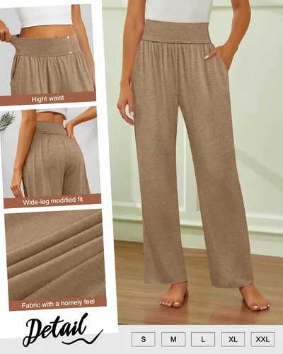 Vista 61 de Neer - Conjunto de 3 pantalones de yoga de pierna ancha para mujer - Pantalones deportivos cómodos, holgados, de cintura alta y casuales
