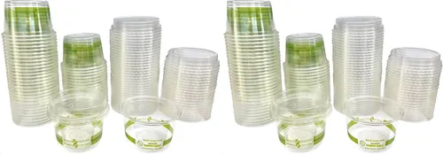 Vista 5 de Outside the Box Papers Vasos de plástico de maíz compostables de 4 onzas con tapas, paquete de 50