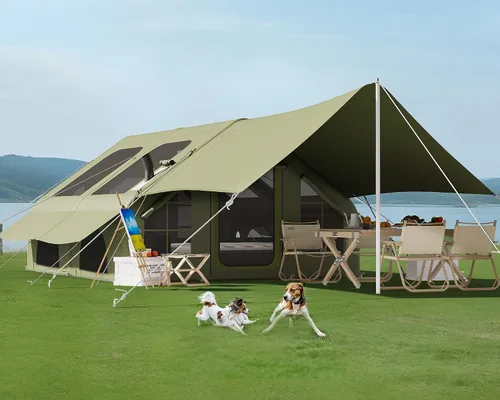 Vista 10 de Tienda de campaña inflable con bomba y 1/2 toldos, tiendas de campaña de aire para 8 a 14 personas para acampar adultos, tienda de campaña grande