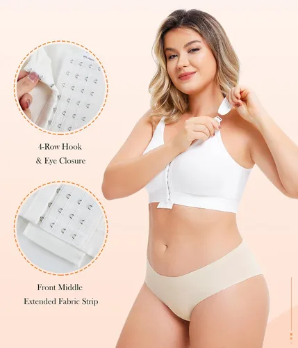 Vista 3 de CYDREAM Sujetador de compresión inalámbrica con cierre frontal para mujer, soporte poscirugía con correas ajustables, espalda suave