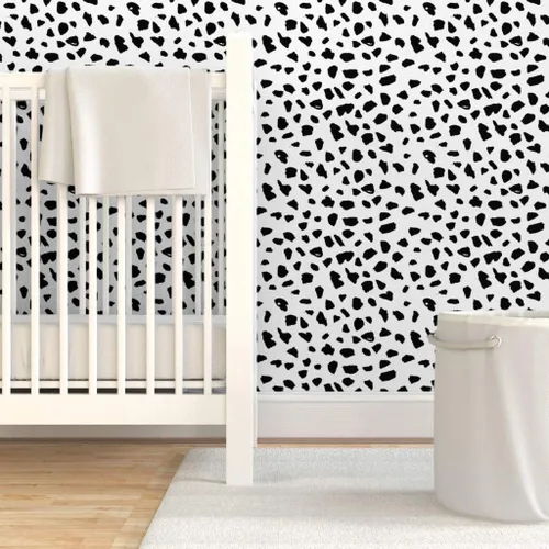 Vista 6 de Spoonflower Papel tapiz para despegar y pegar, blanco y negro, puntos de dálmata, puntos de leopardo, piel de animal, género, neutro, impresión
