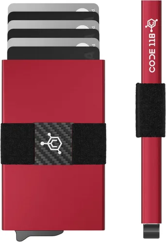 Vista 28 de CODE 118 Billetera – Billetera inteligente automática premium, bloqueo RFID, billetera de metal minimalista emergente para hombres, aluminio de 24K