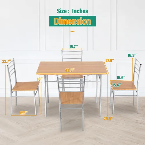 Vista 8 de Juego de mesa de comedor PayLessHere, mesa de madera y 4 sillas modernas con patas de metal, muebles rectangulares para el hogar