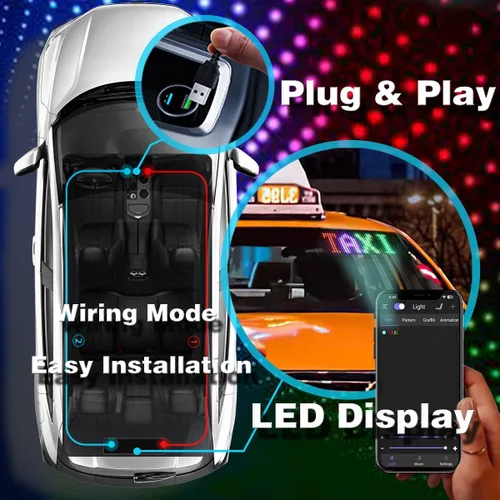 Vista 7 de Letrero LED de desplazamiento para automóvil, letrero LED flexible para automóvil USB 5V con control de aplicación Bluetooth, texto/animación