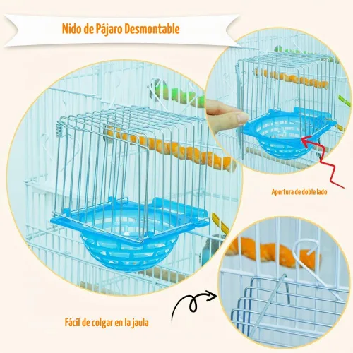 Vista 4 de Paquete de 4 nidos para eclosionar pájaros, jaula canaria, nido de cría de loros, cuenco de refugio de perlas con partición de alambre de púas