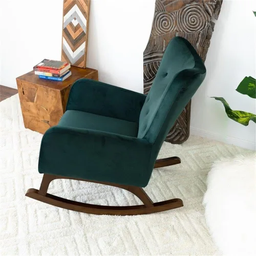 Vista 7 de ASHCROFT Logan Mid-Century - Mecedora de terciopelo con respaldo ajustado en color verde